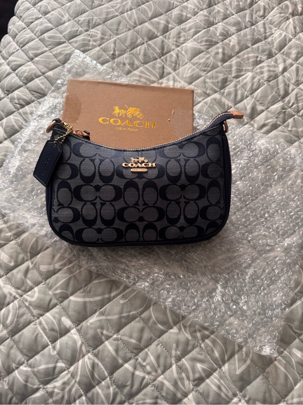 Coach Black/Charcoal Signature Mini Hobo Bag with Gold Hardware